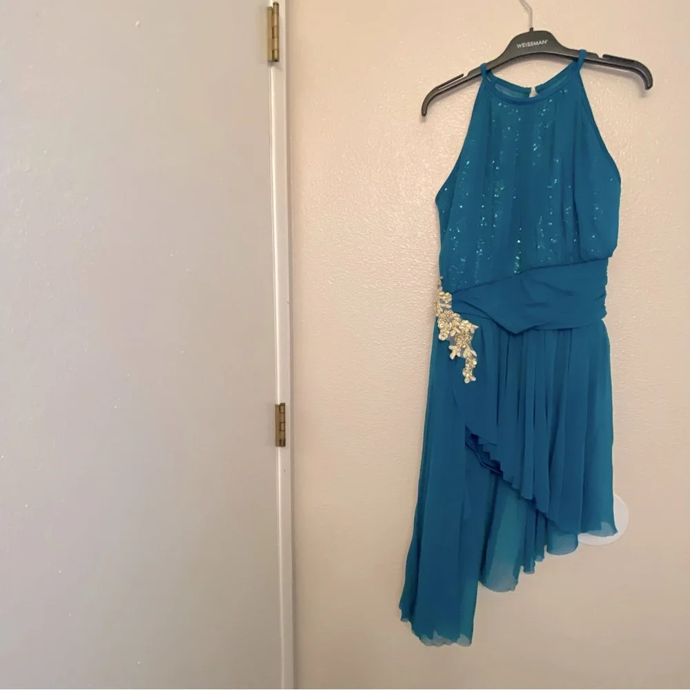 WEISSMAN Dance Costume dress lyrical teal aqua blue 10,000 MILES 13171 SA adult